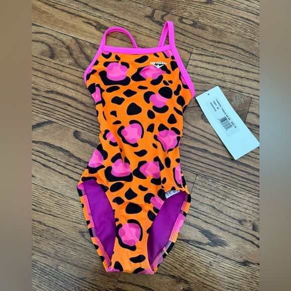 NWT New THE FINALS Funnies Racing Swimsuit Orange Hot Pink 20 4t - Picture 1 of 5